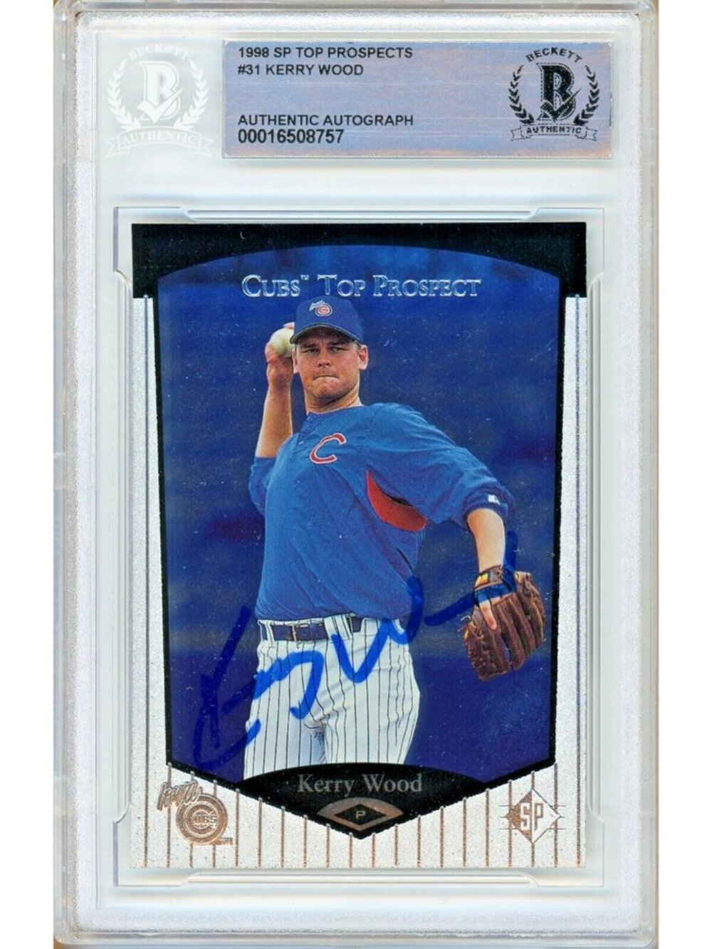 Kerry Wood Signed 1998 Upper Deck SP Top Prospects #31 Cubs BAS Slabbed Auto MLB